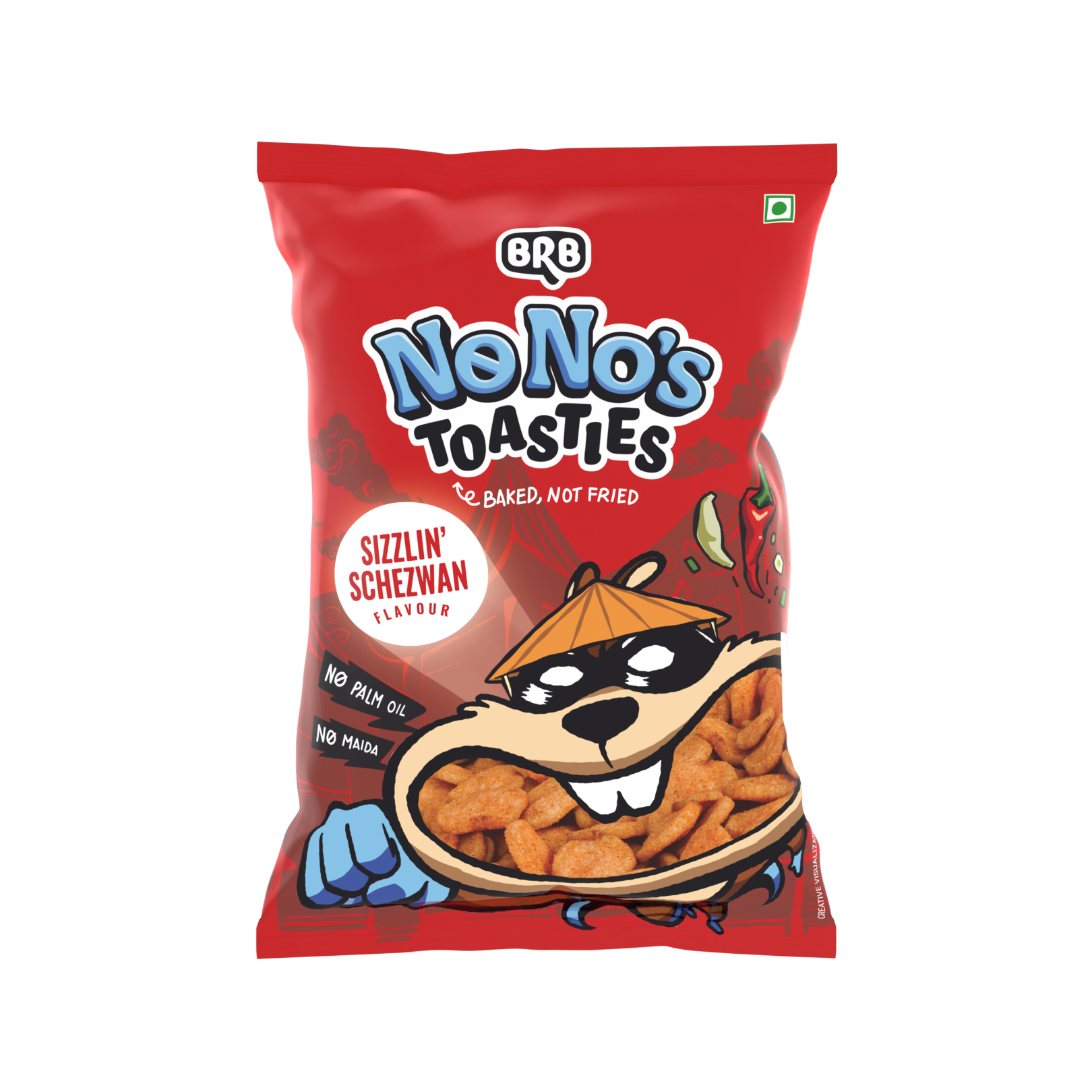 BRB NoNo's Toasties - Sizzlin' Schezwan Flavour | Baked, Not Fried | No Maida, No Palm Oil, Healthy Snack | 60gm Pack