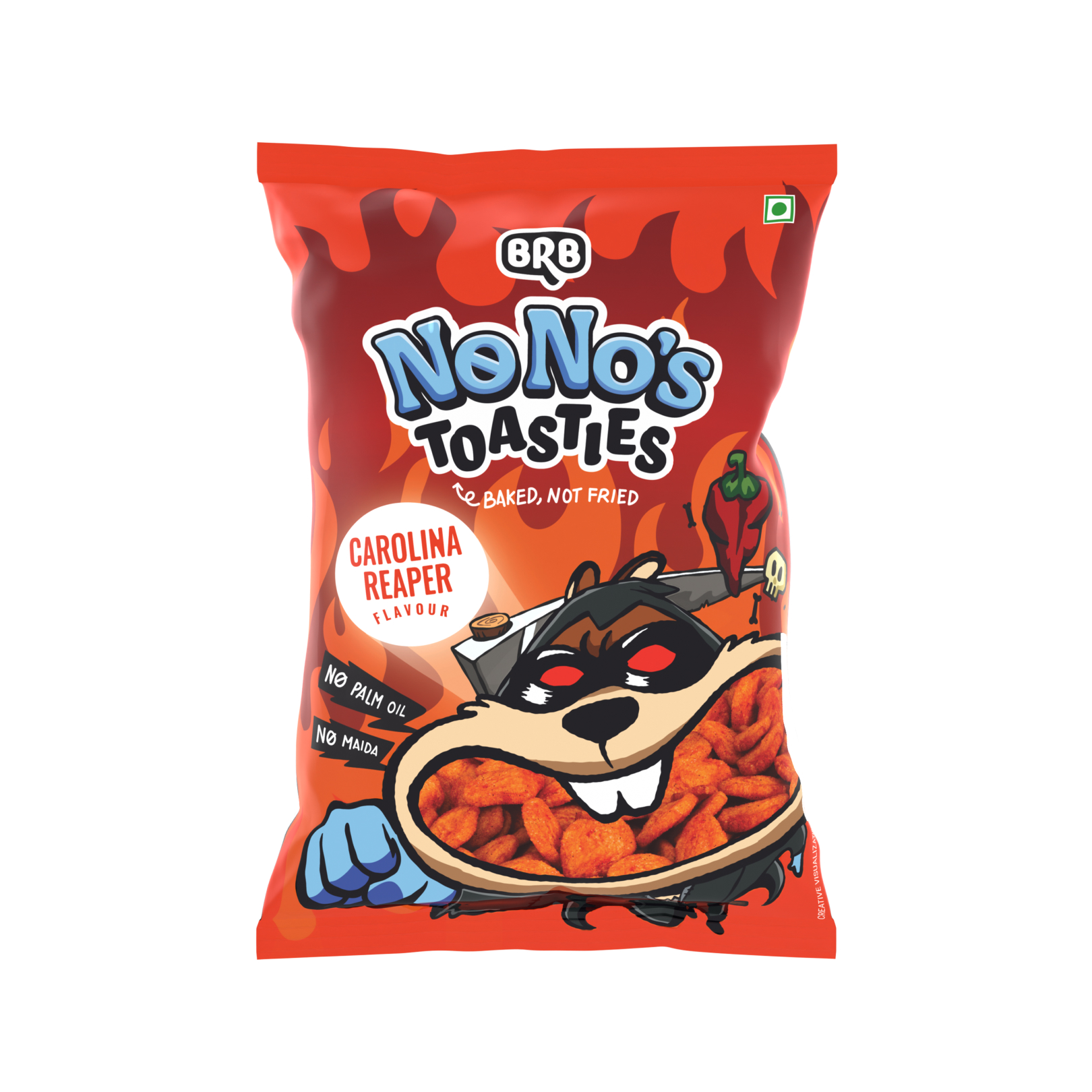 BRB NoNo's Toasties - Carolina Reaper Flavour | Baked, Not Fried | No Maida, No Palm Oil, Healthy Snack | 60gm Pack