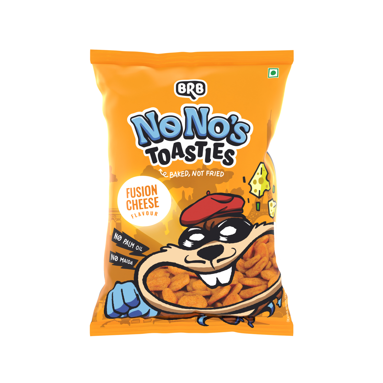 BRB NoNo's Toasties - Fusion Cheese Flavour | Baked, not fried | No Maida, No Palm Oil, Healthy Snack | 60gm Pack