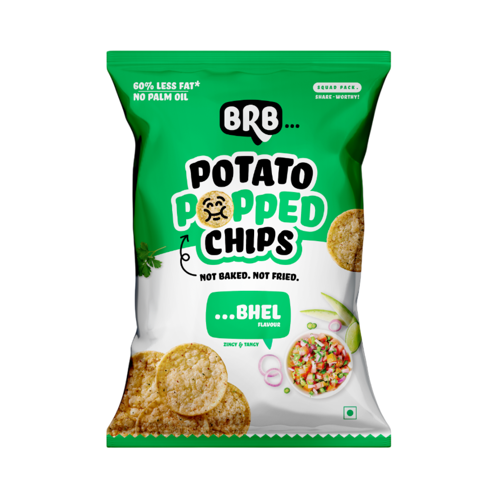 BRB Potato Popped Chips | Bhel Flavour | Not Fried. Not Baked | 60% Less Oil, Lower Calorie, No Palm Oil, Healthy Snack | 51g